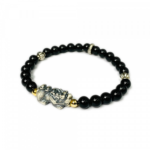 Obsidian Pi Xiu beaded bracelet